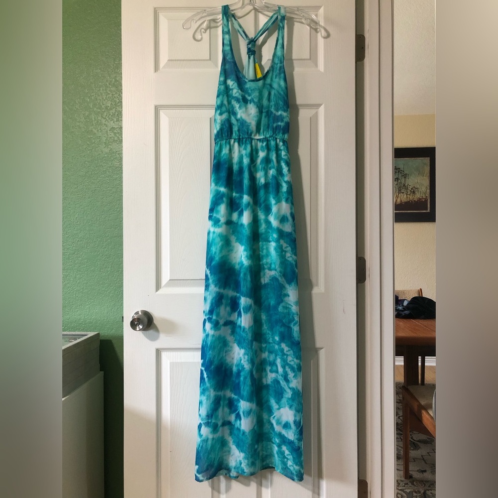 Blue watercolor maxi dress size S